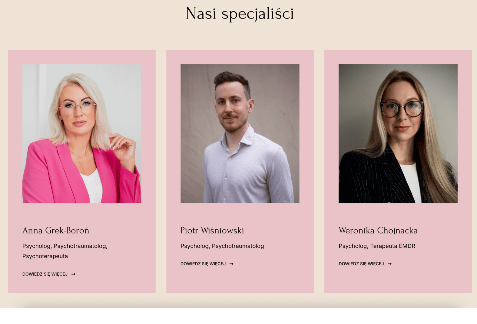 Strona internetowa poradni psychologicznej - profile specjalistow 